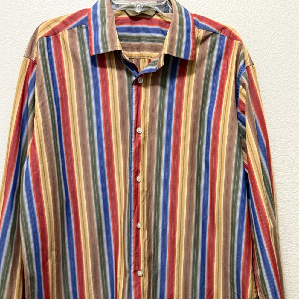 Axist multi colored striped long sleeve button down men's shirt, XLARGE